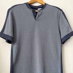 Adidas Men’s Short Sleeve Henley Shirt Blue Patterned Medium